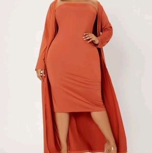 Burnt Orange Solid Tube Dress & Jacket Size 14